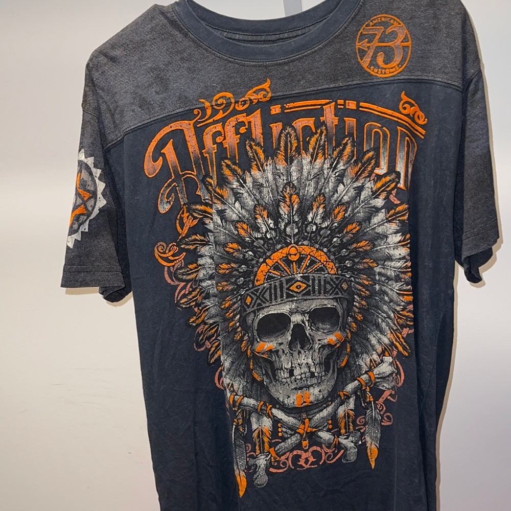 black/grey affliction shirt